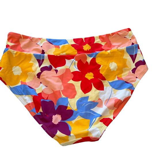 NWT Time & Tru Women's High Waist Bikini Bottoms Floral Bright Size 1X (16W-18W) - Picture 2 of 5
